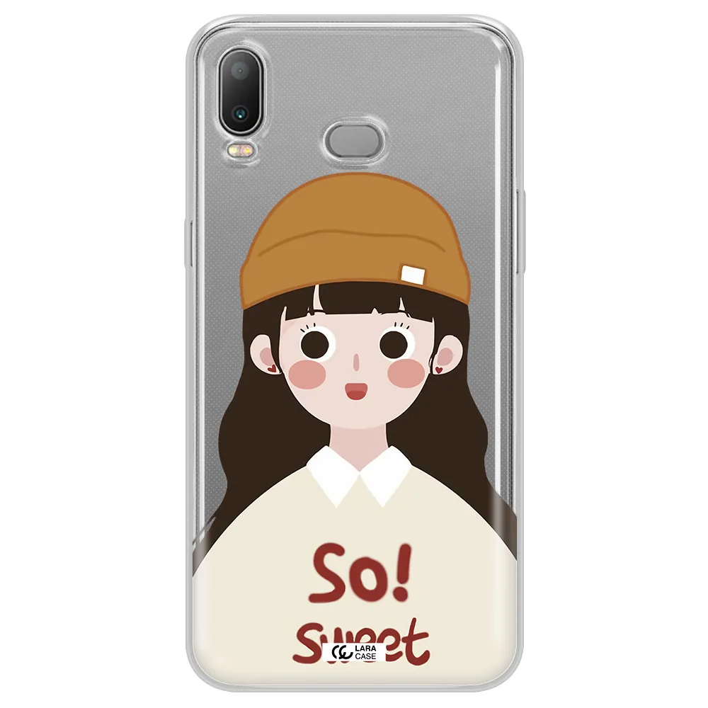 a cartoon of a girl with brown hair Samsung A6S Clear TPU Case