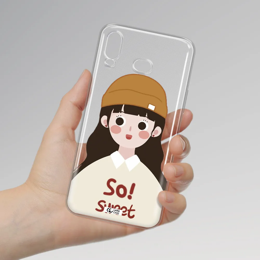 a cartoon of a girl with brown hair Samsung A6S Clear TPU Case
