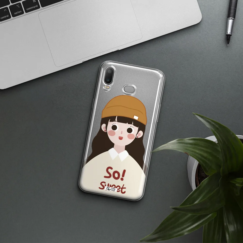 a cartoon of a girl with brown hair Samsung A6S Clear TPU Case