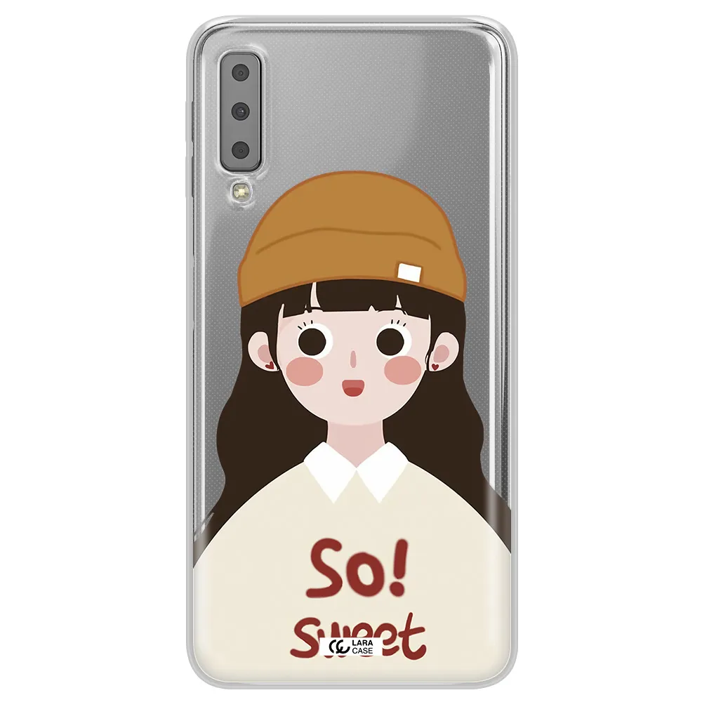 a cartoon of a girl with brown hair Samsung A7 2018 Clear TPU Case