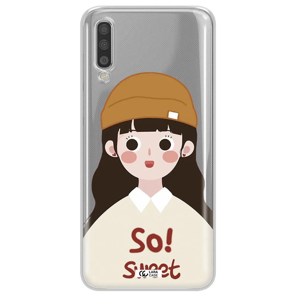 a cartoon of a girl with brown hair Samsung A70 Clear TPU Case