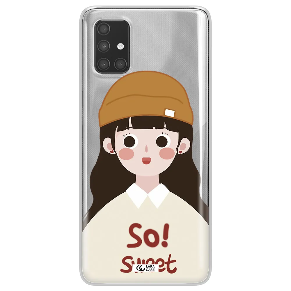 a cartoon of a girl with brown hair Samsung A71 Clear TPU Case