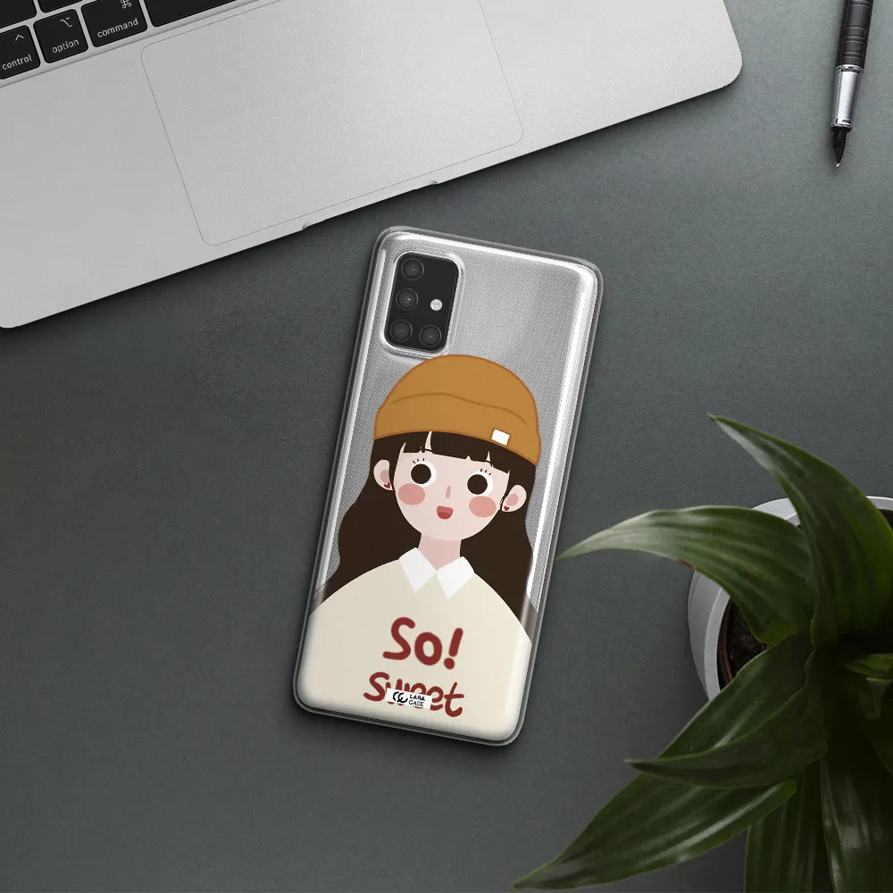 a cartoon of a girl with brown hair Samsung A71 Clear TPU Case