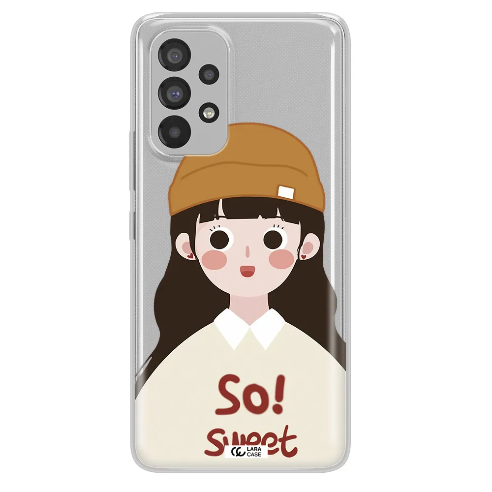 a cartoon of a girl with brown hair Samsung A73 Clear TPU Case