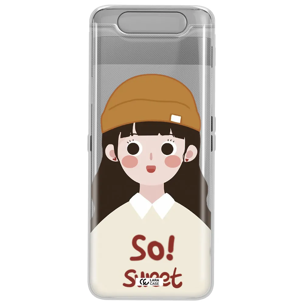 a cartoon of a girl with brown hair Samsung A80 Clear TPU Case