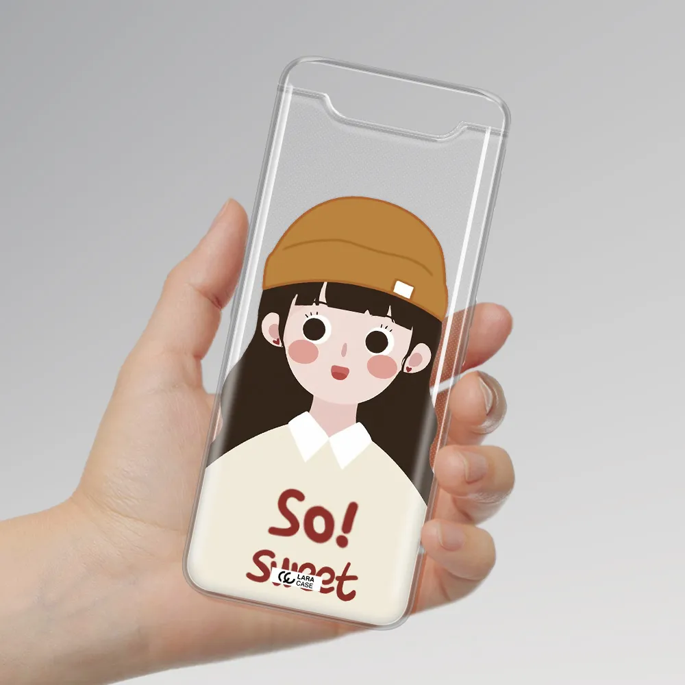 a cartoon of a girl with brown hair Samsung A80 Clear TPU Case