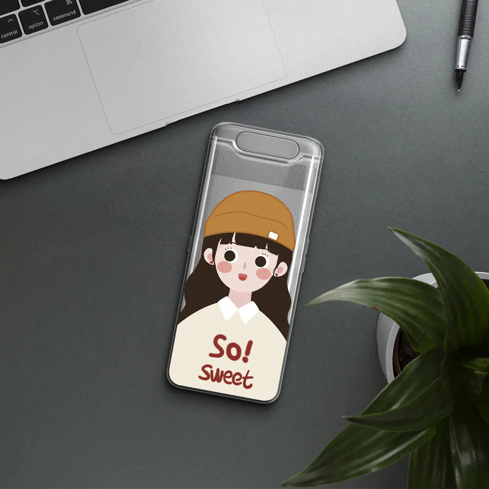 a cartoon of a girl with brown hair Samsung A80 Clear TPU Case