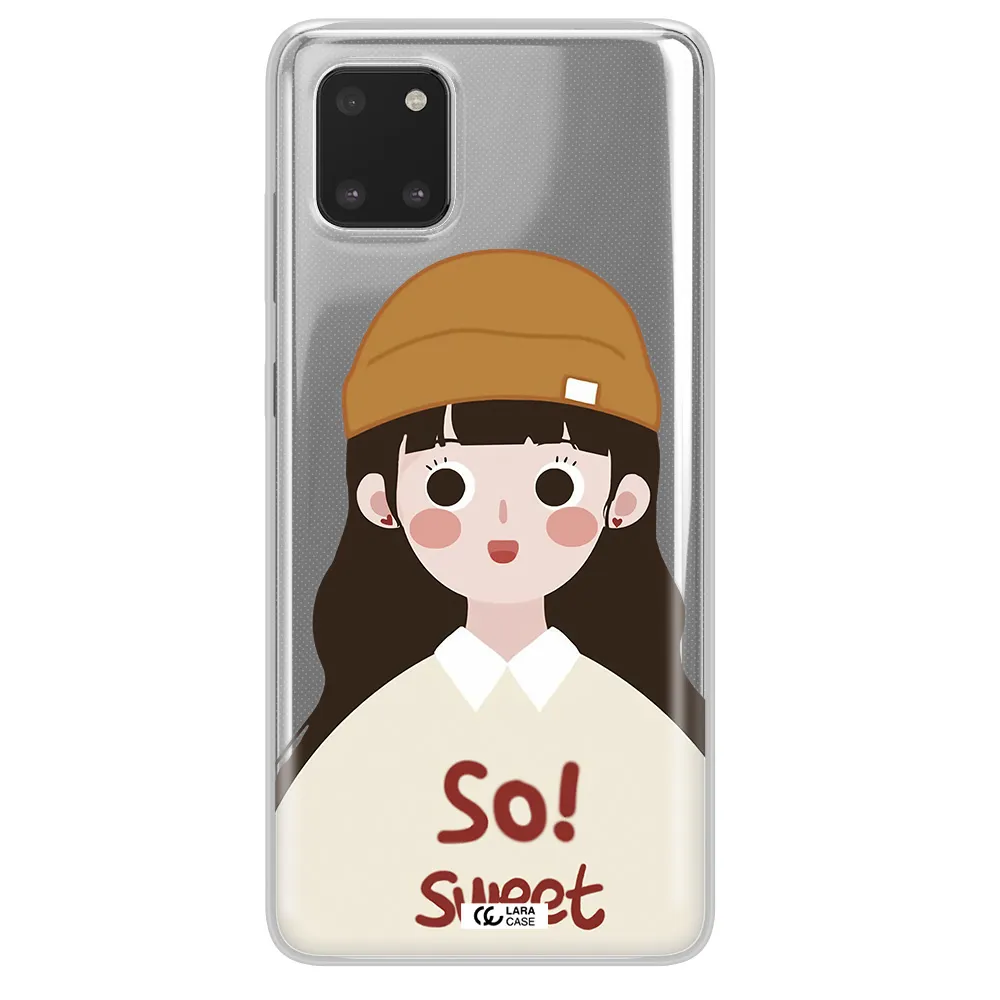 a cartoon of a girl with brown hair Samsung A81 Clear TPU Case