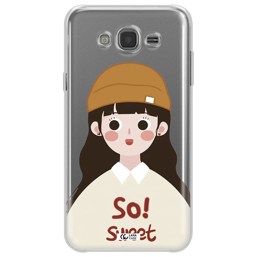 a cartoon of a girl with brown hair Samsung J7 2015 Clear TPU Case