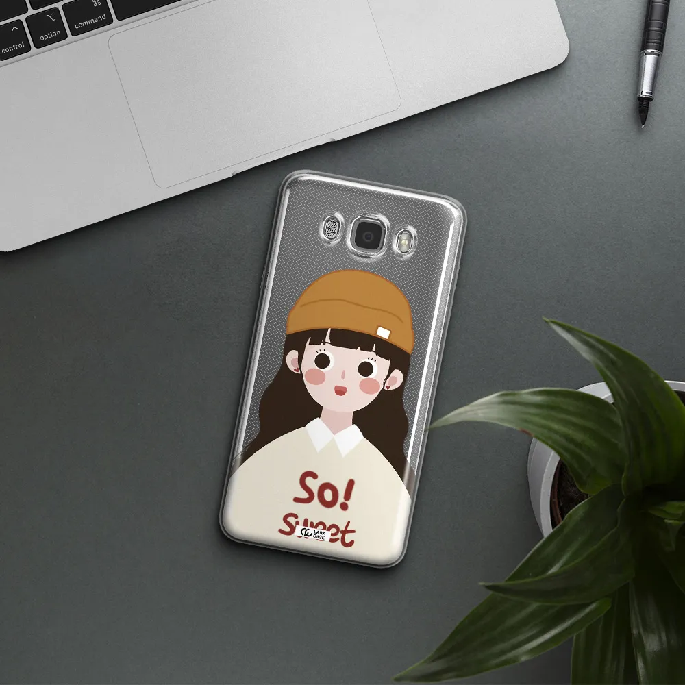 a cartoon of a girl with brown hair Samsung J7 2016 Clear TPU Case