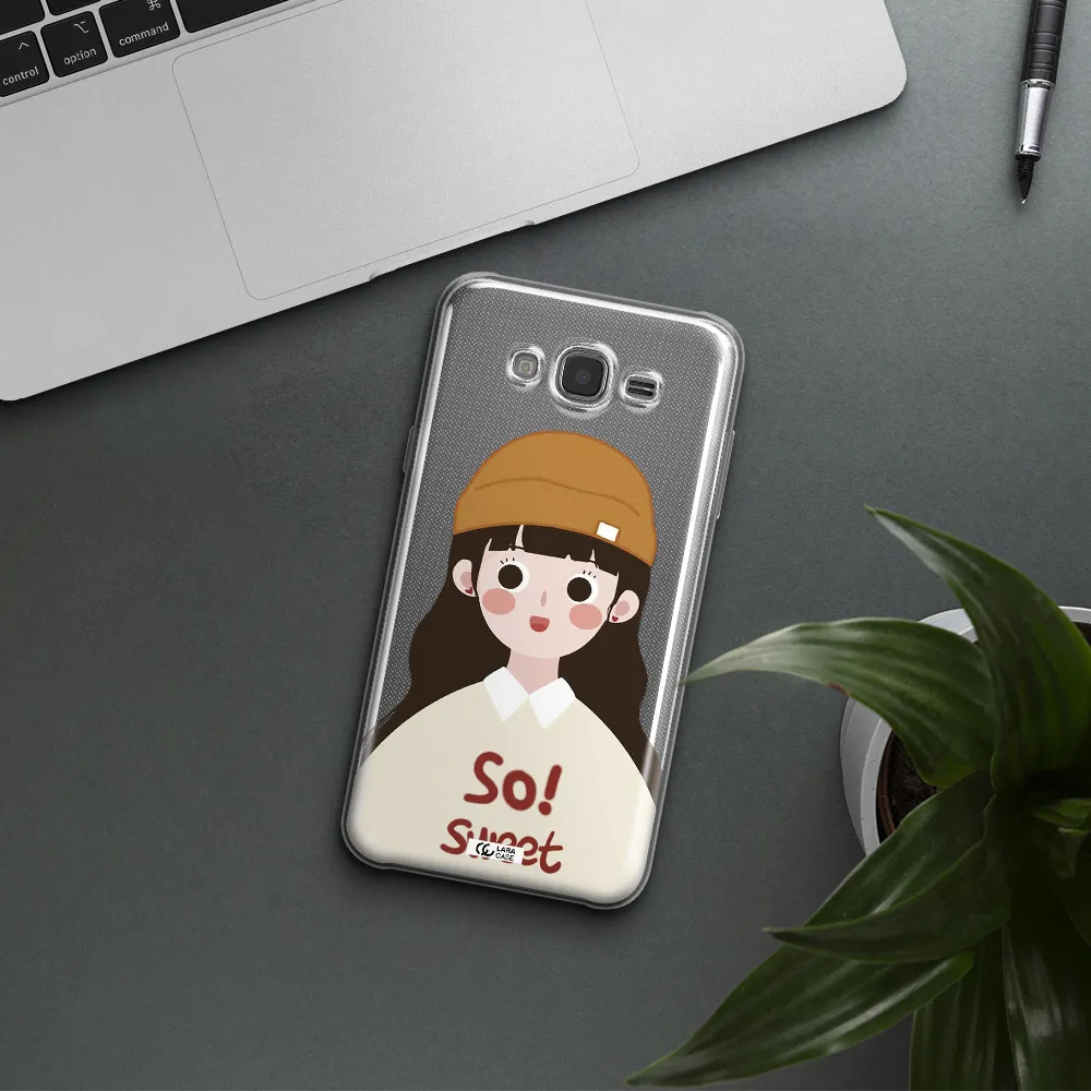 a cartoon of a girl with brown hair Samsung J7 Clear TPU Case