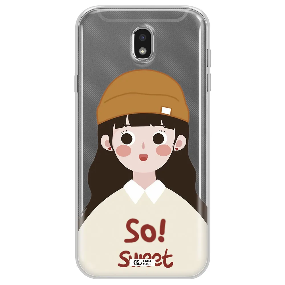 a cartoon of a girl with brown hair Samsung J7 Pro Clear TPU Case