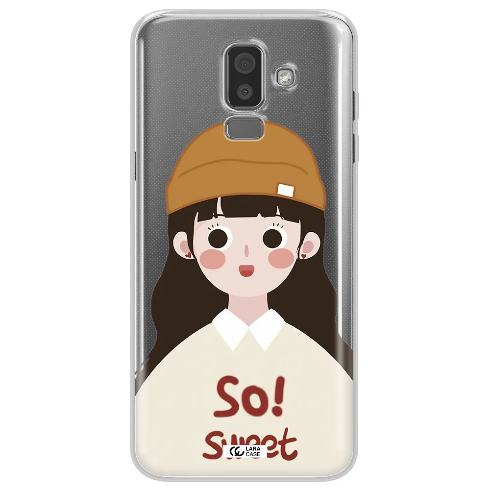 a cartoon of a girl with brown hair Samsung J8 Clear TPU Case