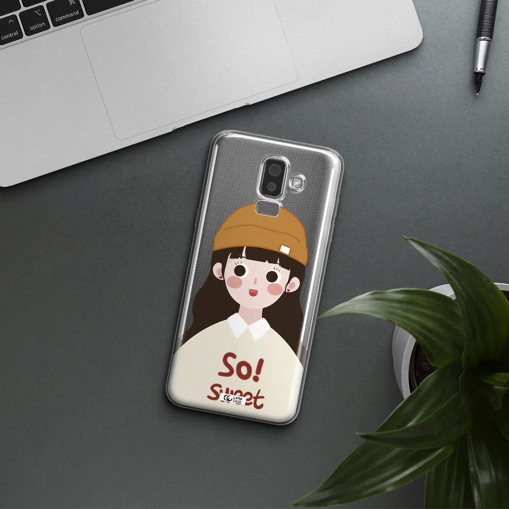 a cartoon of a girl with brown hair Samsung J8 Clear TPU Case