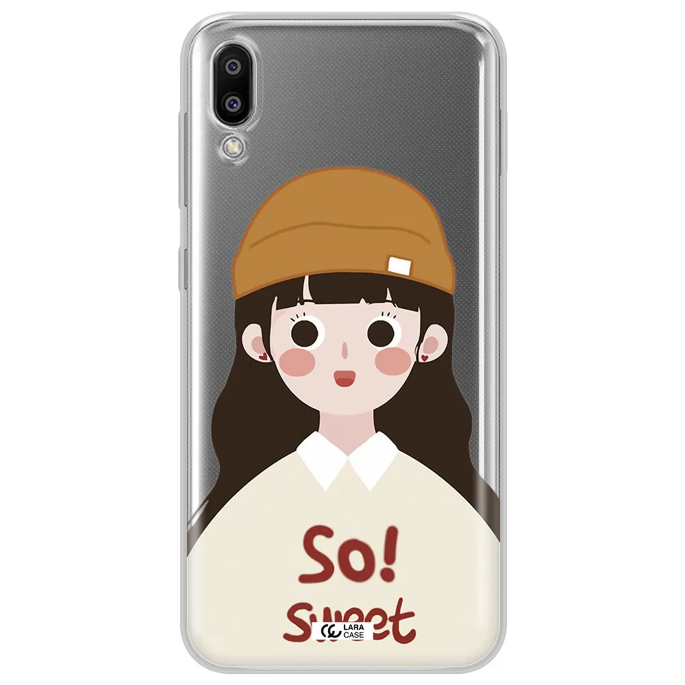 a cartoon of a girl with brown hair Samsung M10 Clear TPU Case
