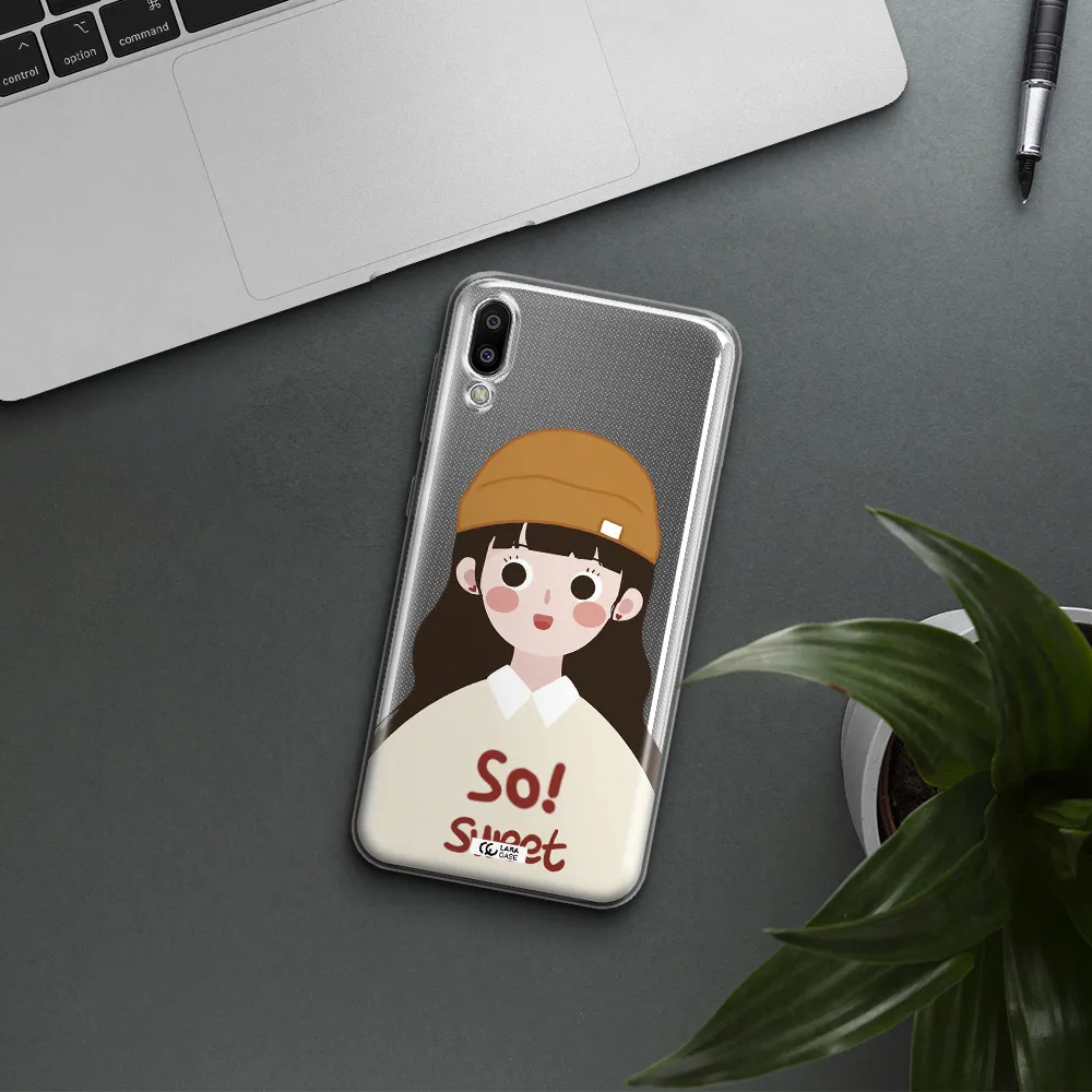 a cartoon of a girl with brown hair Samsung M10 Clear TPU Case