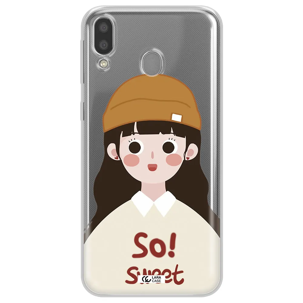 a cartoon of a girl with brown hair Samsung M20 Clear TPU Case