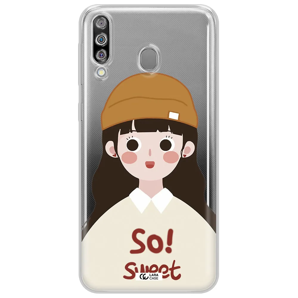 a cartoon of a girl with brown hair Samsung M30 Clear TPU Case
