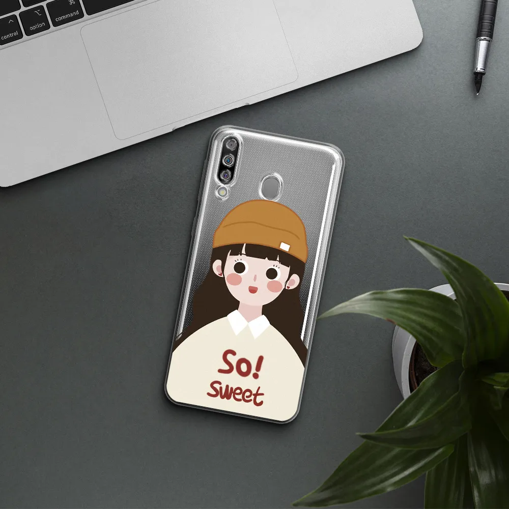 a cartoon of a girl with brown hair Samsung M30 Clear TPU Case