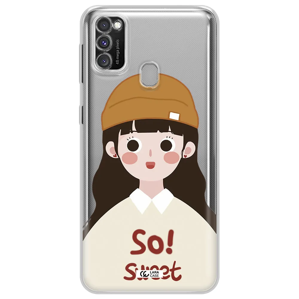 a cartoon of a girl with brown hair Samsung M30S Clear TPU Case
