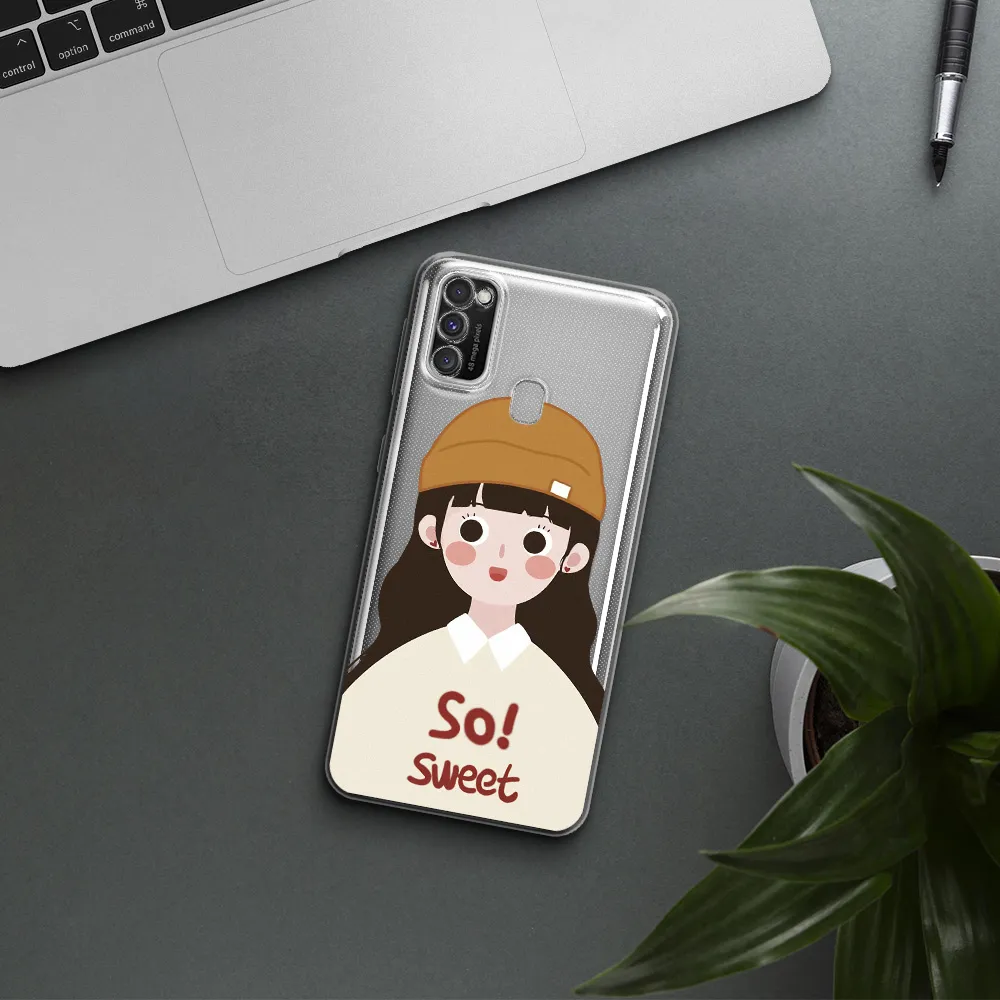 a cartoon of a girl with brown hair Samsung M30S Clear TPU Case