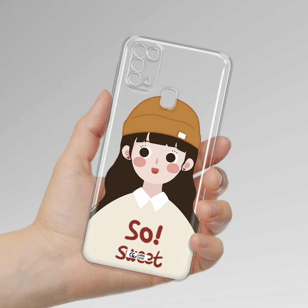 a cartoon of a girl with brown hair Samsung M31 Clear TPU Case