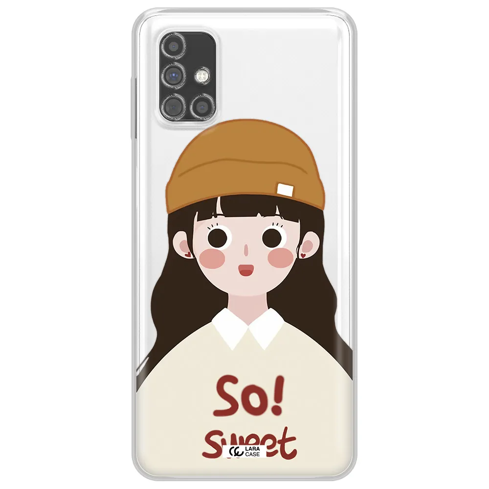 a cartoon of a girl with brown hair Samsung M31S Clear TPU Case