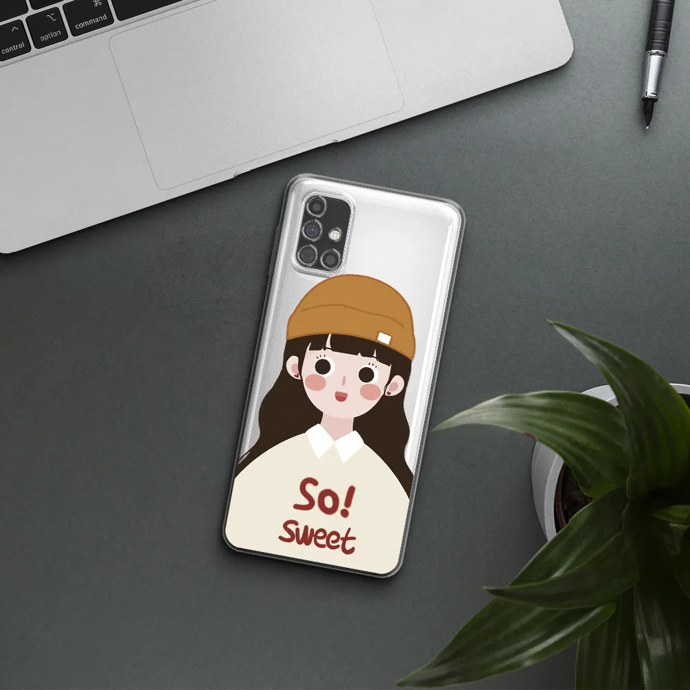 a cartoon of a girl with brown hair Samsung M31S Clear TPU Case