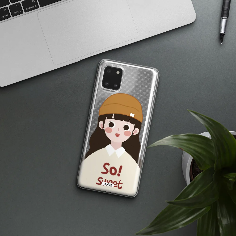 a cartoon of a girl with brown hair Samsung Note 10 Lite Clear TPU Case