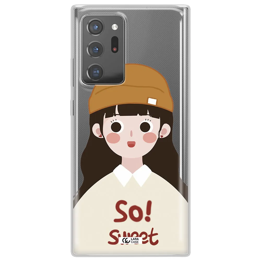 a cartoon of a girl with brown hair Samsung Note 20 Ultra Clear TPU Case