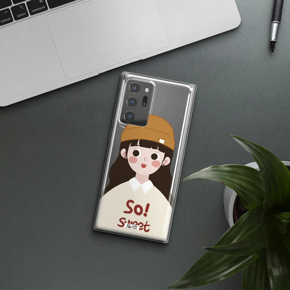 a cartoon of a girl with brown hair Samsung Note 20 Ultra Clear TPU Case