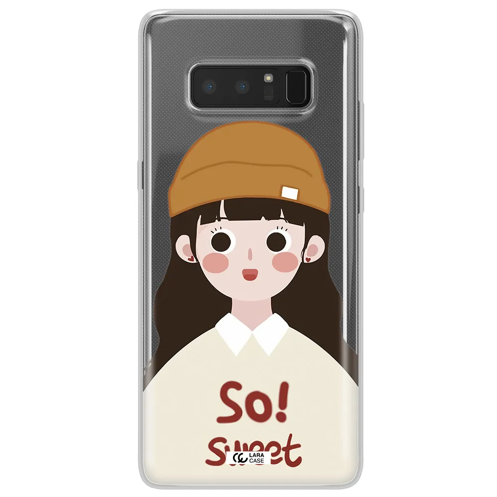 a cartoon of a girl with brown hair Samsung Note 8 Clear TPU Case