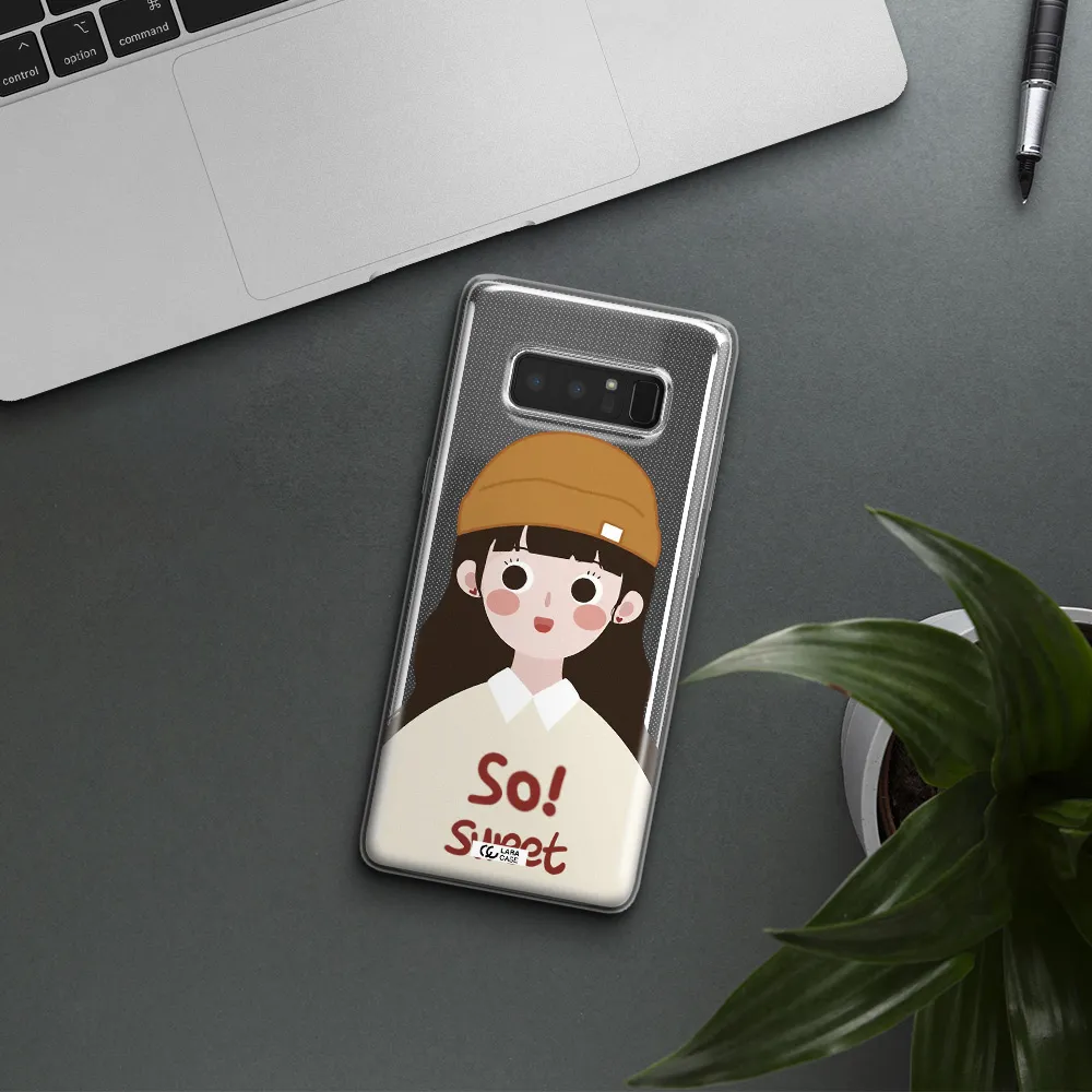 a cartoon of a girl with brown hair Samsung Note 8 Clear TPU Case