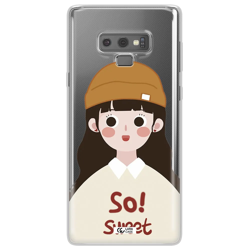 a cartoon of a girl with brown hair Samsung Note 9 Clear TPU Case