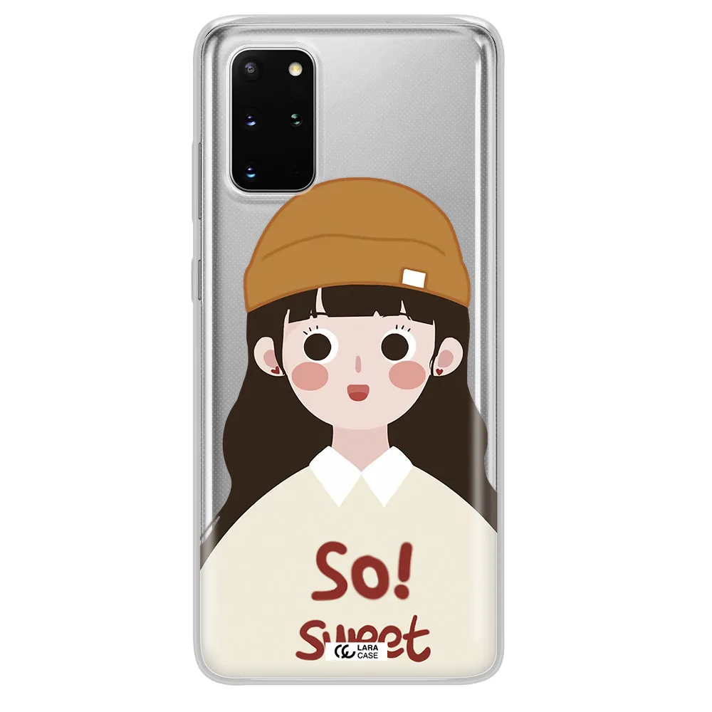 a cartoon of a girl with brown hair Samsung S 20 Plus Clear TPU Case