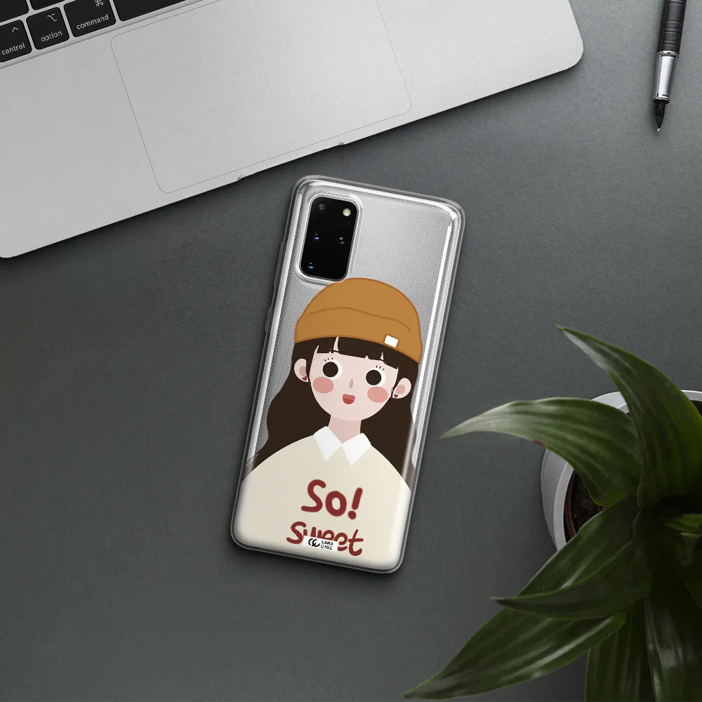 a cartoon of a girl with brown hair Samsung S 20 Plus Clear TPU Case