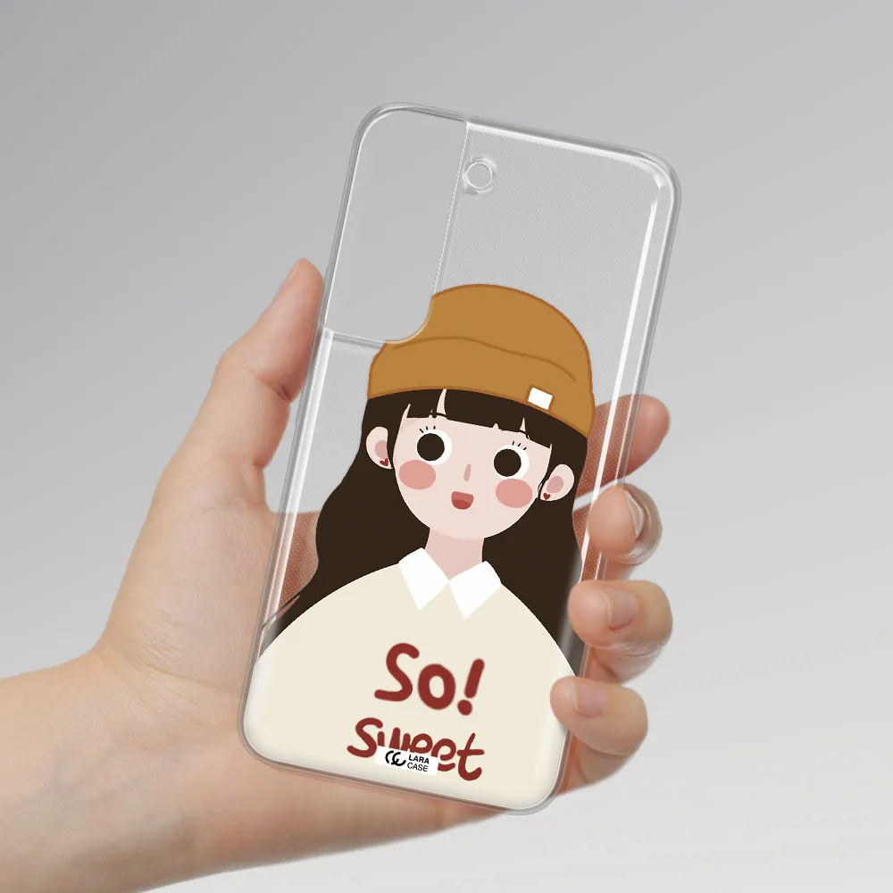 a cartoon of a girl with brown hair Samsung S 22 Clear TPU Case