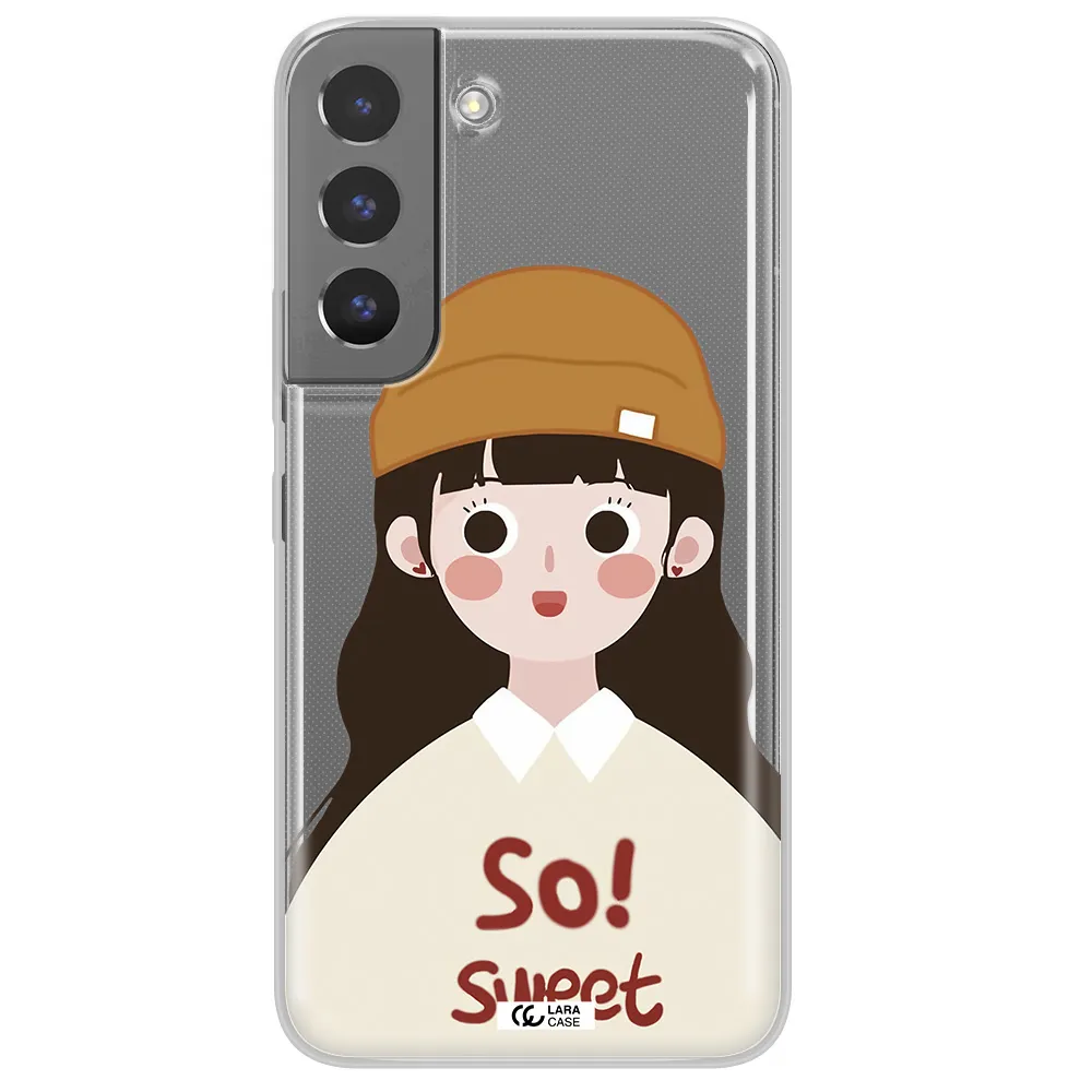 a cartoon of a girl with brown hair Samsung S 22 Plus Clear TPU Case