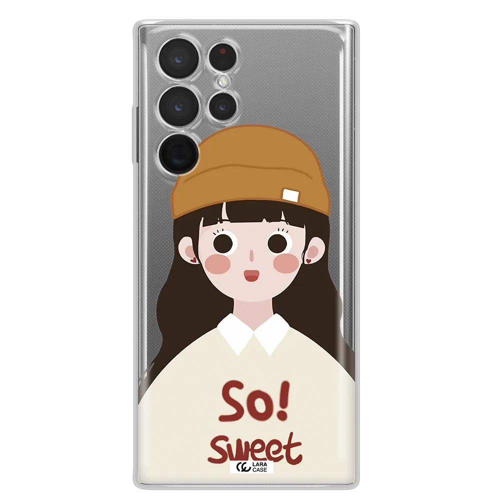 a cartoon of a girl with brown hair Samsung S 22 Ultra Clear TPU Case