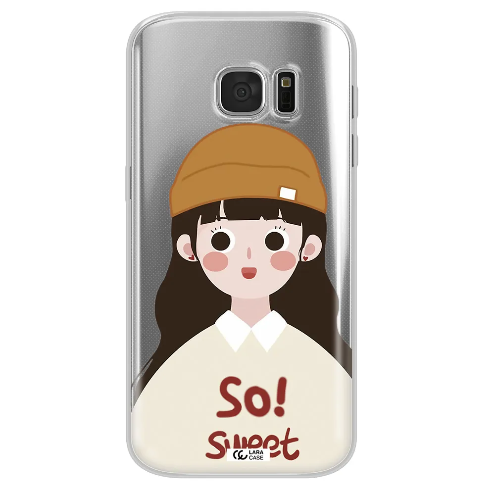 a cartoon of a girl with brown hair Samsung S 7 Clear TPU Case