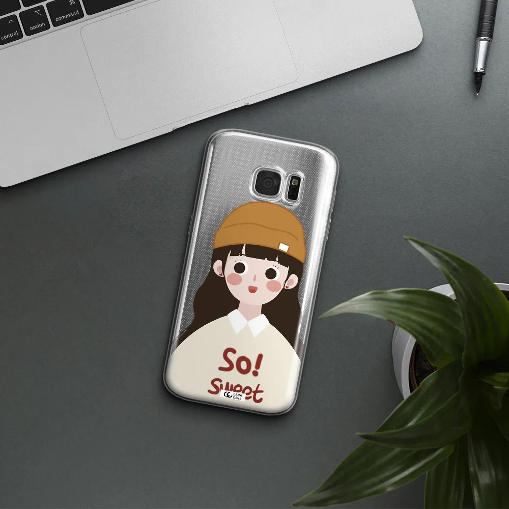 a cartoon of a girl with brown hair Samsung S 7 Clear TPU Case