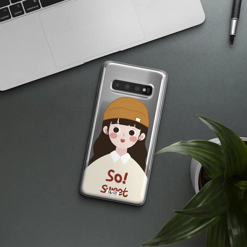 a cartoon of a girl with brown hair Samsung S10 Clear TPU Case