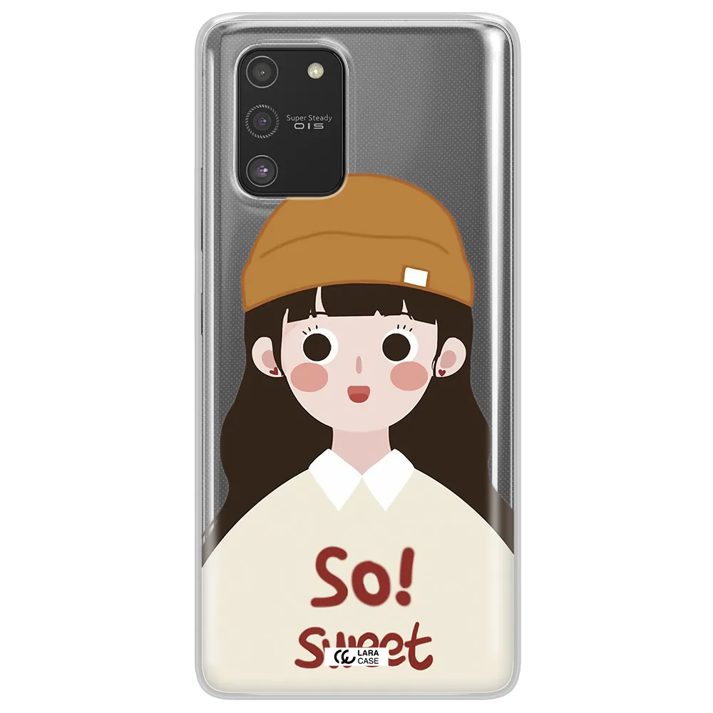 a cartoon of a girl with brown hair Samsung S10 Lite Clear TPU Case