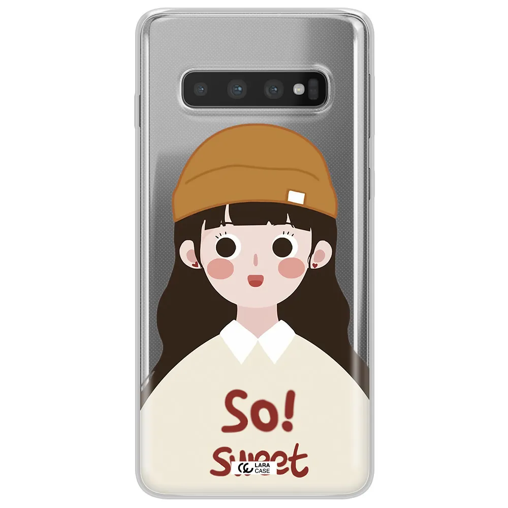 a cartoon of a girl with brown hair Samsung S10 Plus Clear TPU Case