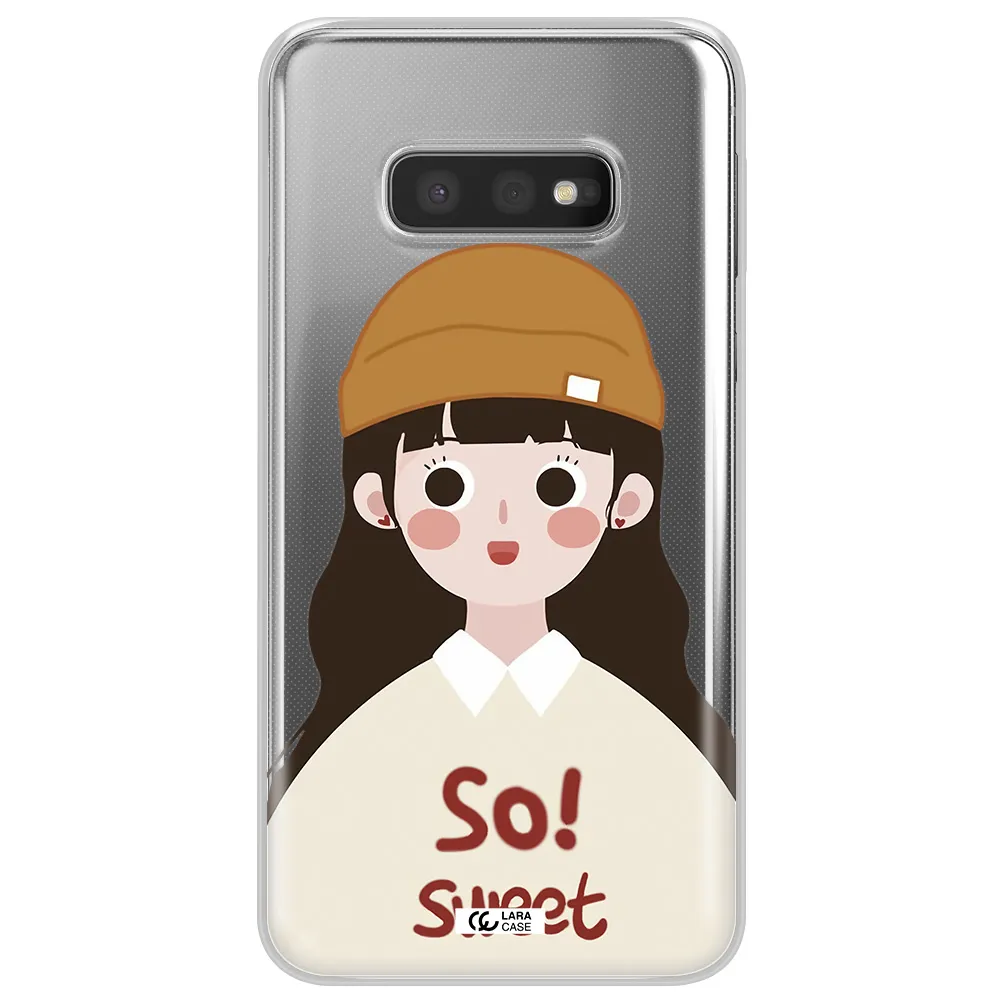 a cartoon of a girl with brown hair Samsung S10e Clear TPU Case