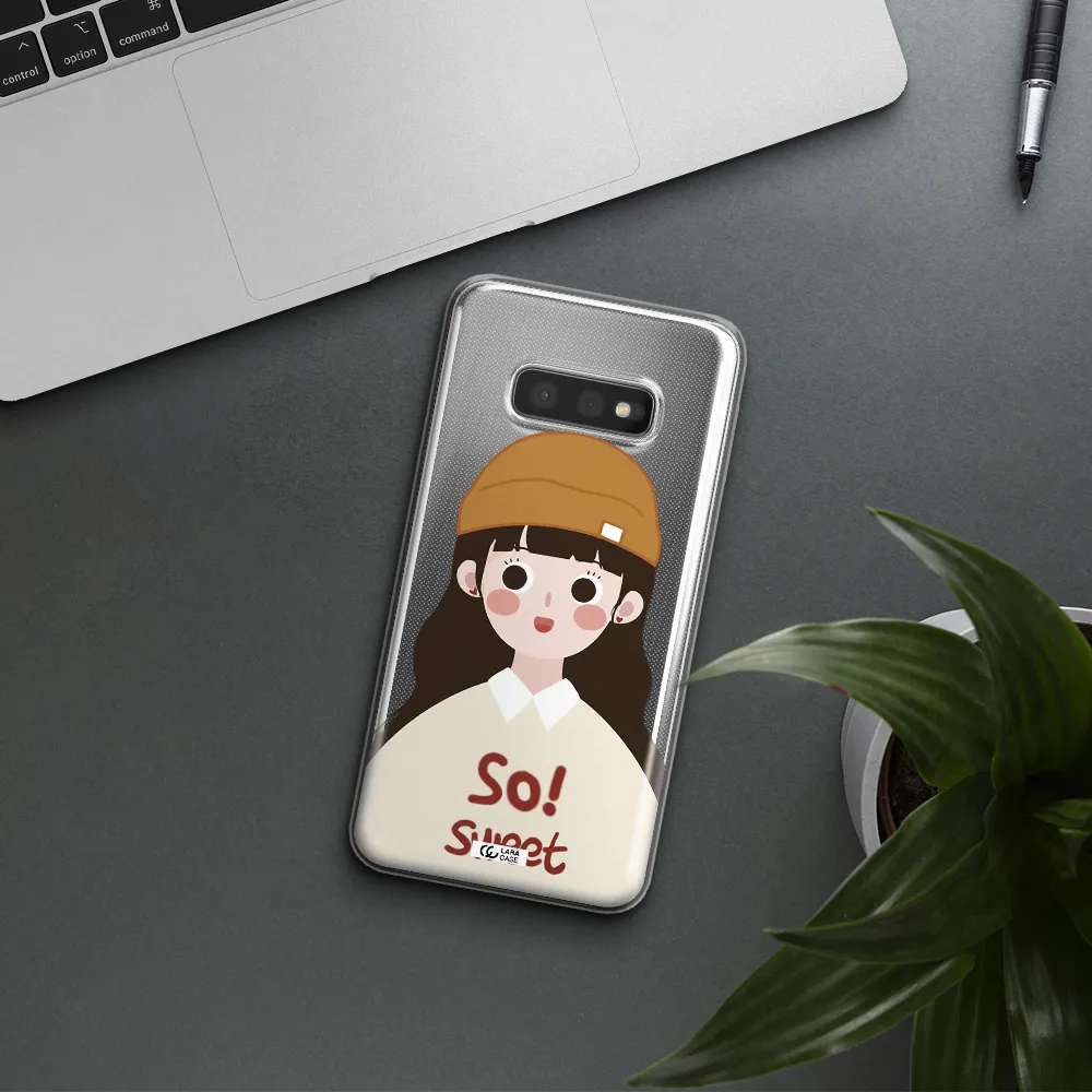 a cartoon of a girl with brown hair Samsung S10e Clear TPU Case