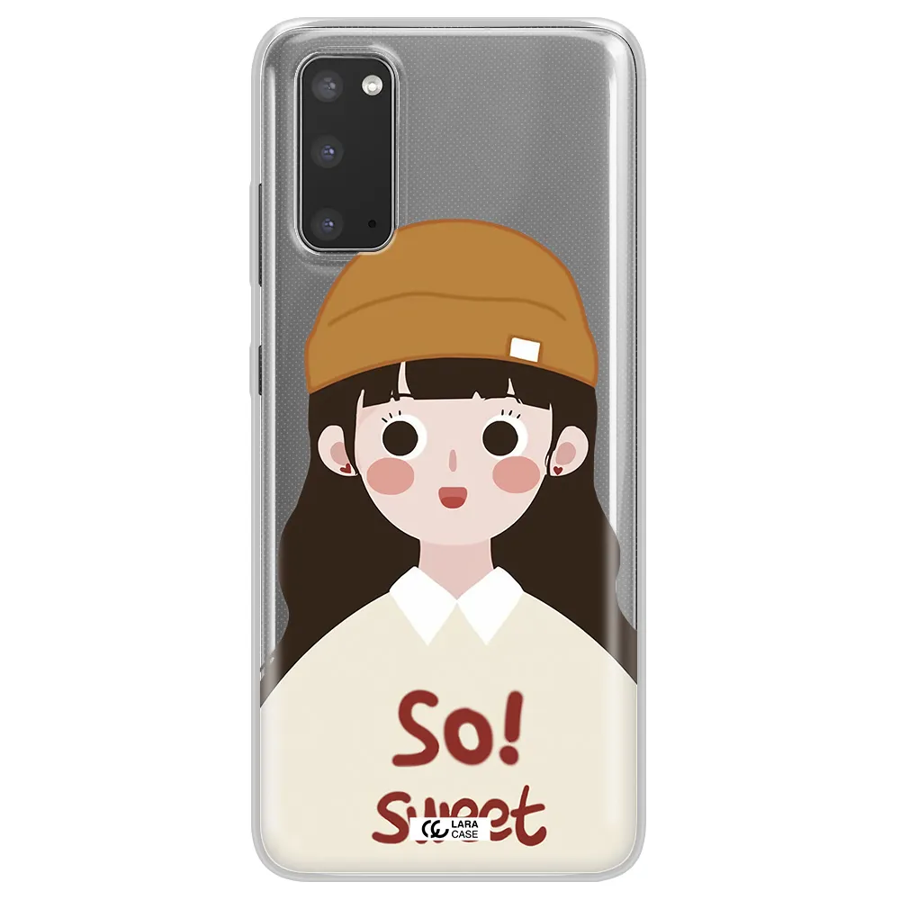 a cartoon of a girl with brown hair Samsung S20 Clear TPU Case