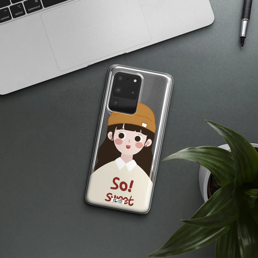 a cartoon of a girl with brown hair Samsung S20 Ultra Clear TPU Case