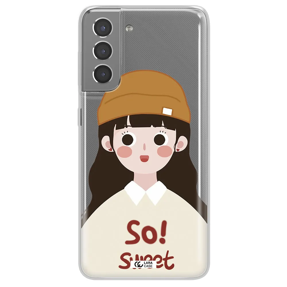 a cartoon of a girl with brown hair Samsung S21 Clear TPU Case