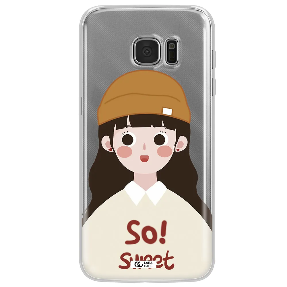 a cartoon of a girl with brown hair Samsung S7 Edge Clear TPU Case